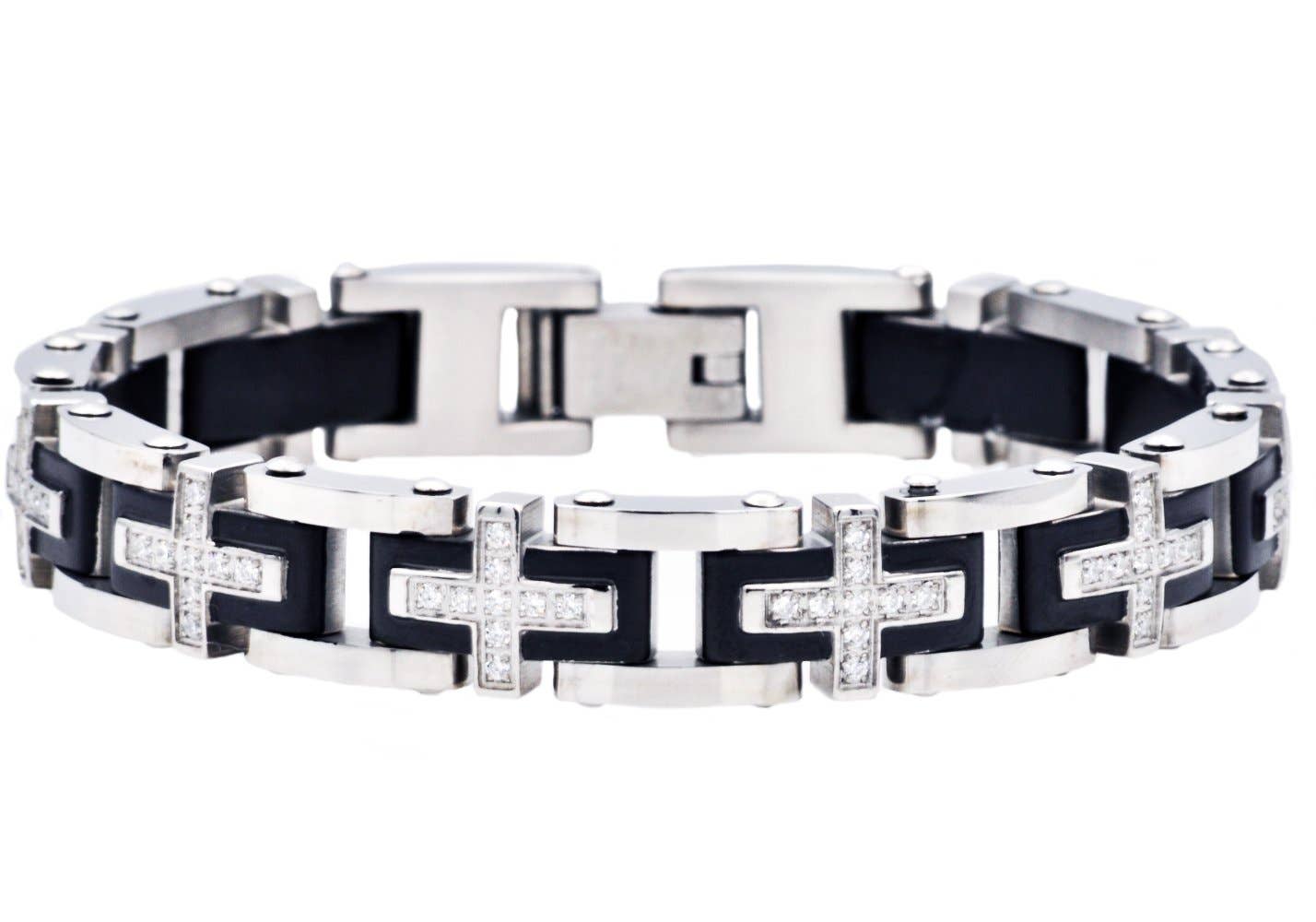 Men's Black 3 Wise Men Stainless Steel Cross Bracelet