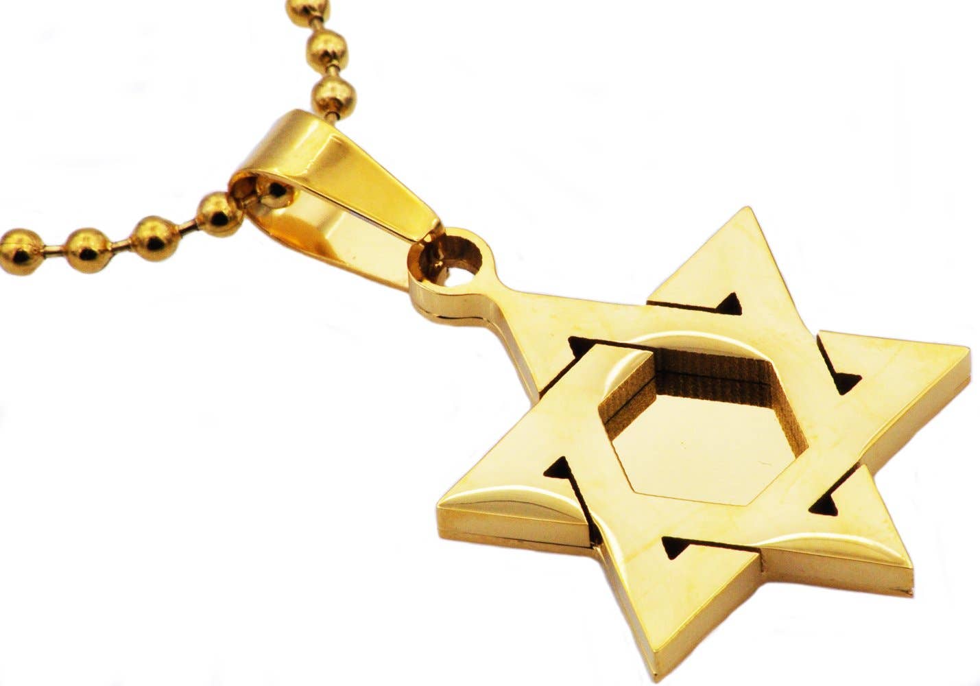 Men's Gold Stainless Steel Star Of David Pendant Necklace