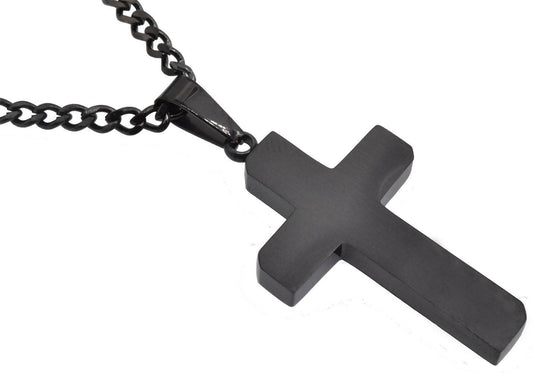 3 Wise Men Matte Black Stainless Steel Cross Pendant