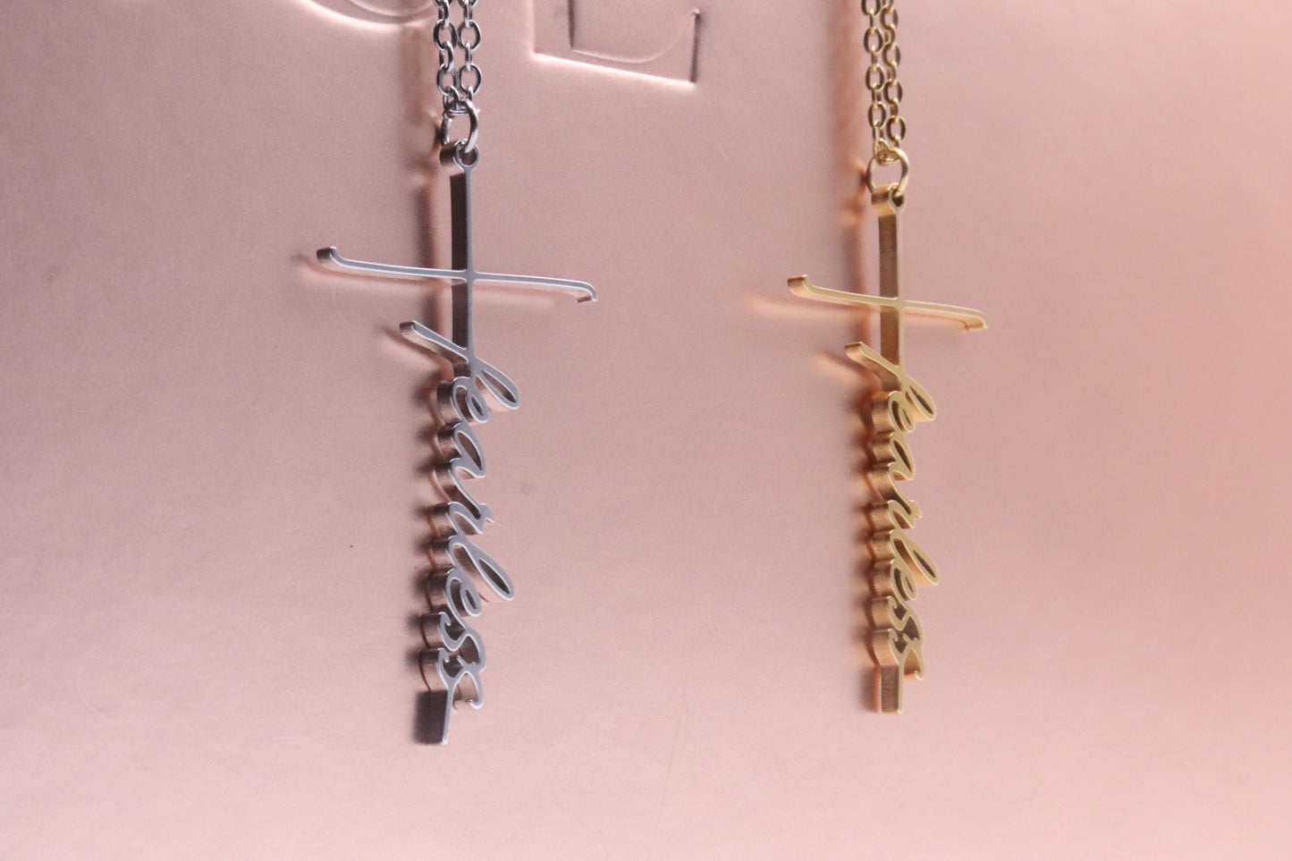 Fearless Script Cross Necklace