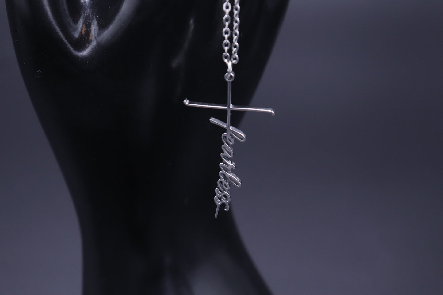 Fearless Script Cross Necklace